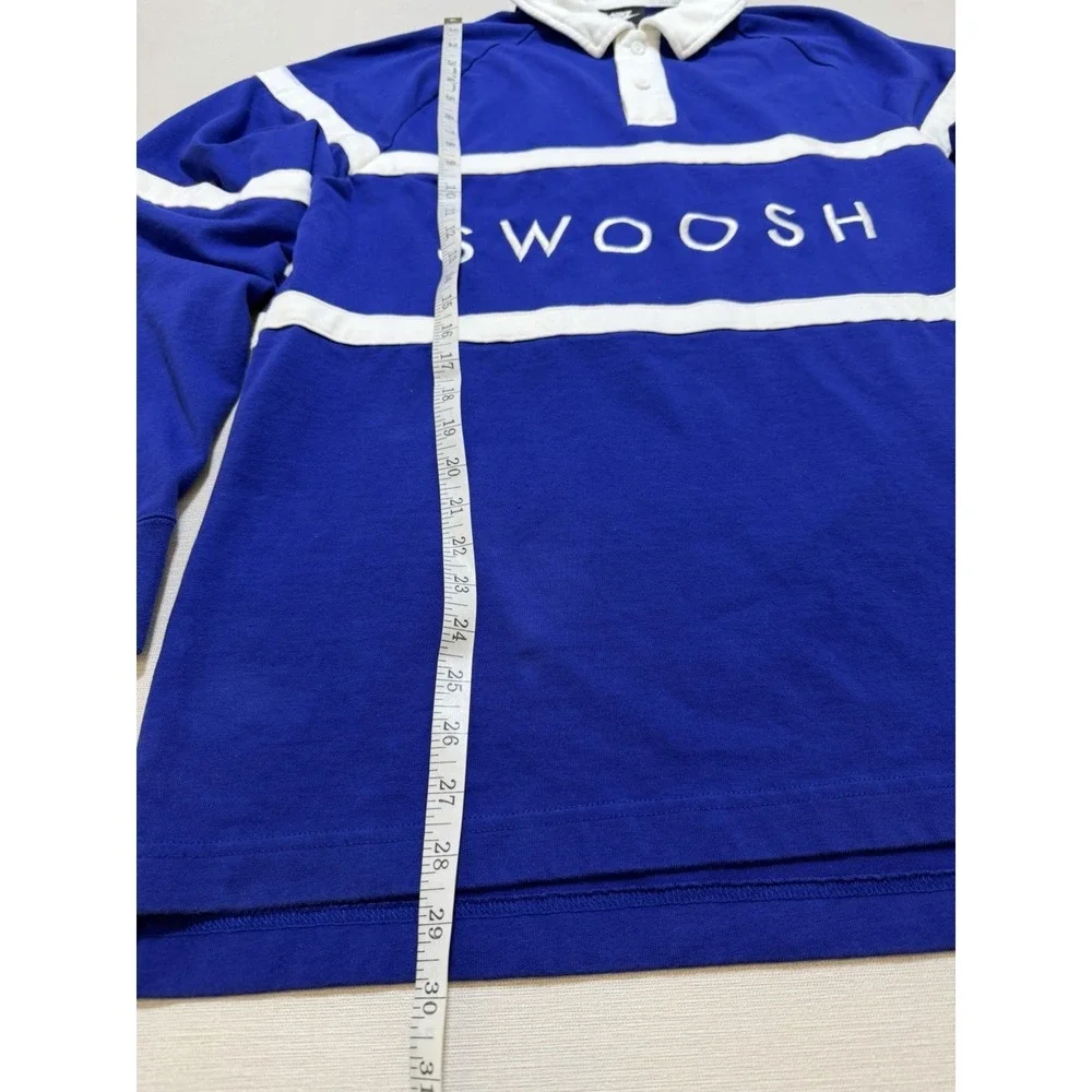 Nike Swoosh Rugby Shirt Mens M Blue White Striped Long Sleeve Polo CV0169-455